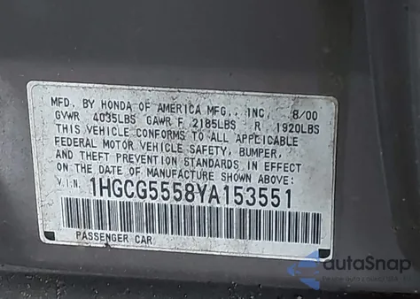 2000 Honda Accord 2.3 Ex z USA, uszkodzony, nr VIN 1HGCG5558YA153551